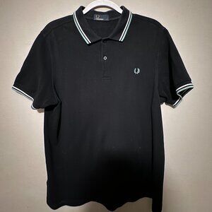 Black & Sky Blue Twin Tipped Polo Size L